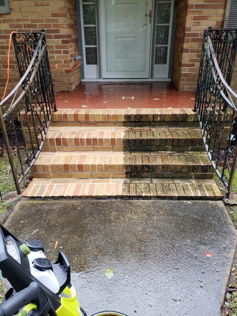 Brick steps restored by power washing